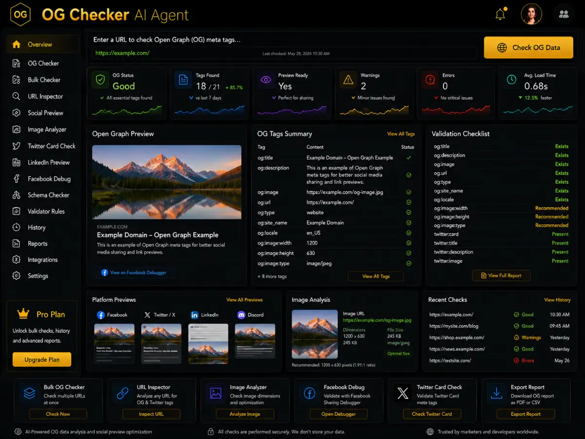 ogchecker.app AI OG checker app — social SEO dashboard preview